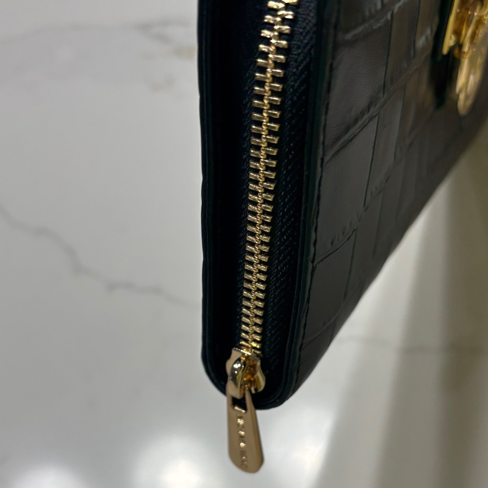 Michael Kors Black Croc-Embossed Wallet with Gold Hardware - Picture 6 of 11